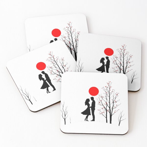 Item preview, Minimalist Romantic Couple Silhouette Red Sun Love Scene designed and sold by simaso.
