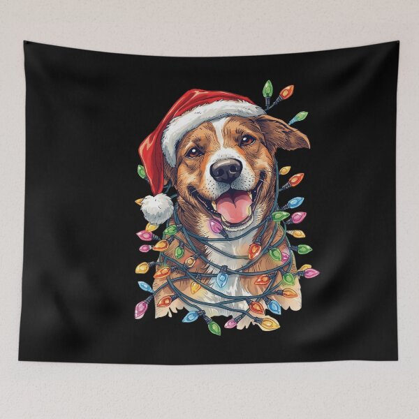Item preview, Funny Dog in Santa Hat with Christmas Lights | Pet Mom Dad Gif designed and sold by Design_Your_Day.
