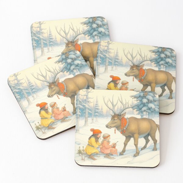 Item preview, Two Girls Meet A Deer In The Winter Forest designed and sold by LanaGustavsson.