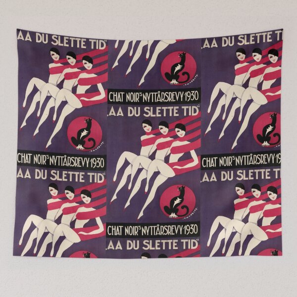 Item preview, Vintage Art Deco Poster | Chat Noir 1930 | Nyttårsrevy Oslo | New Year's Cabaret | Red White Black & Purple designed and sold by artofuniverse.