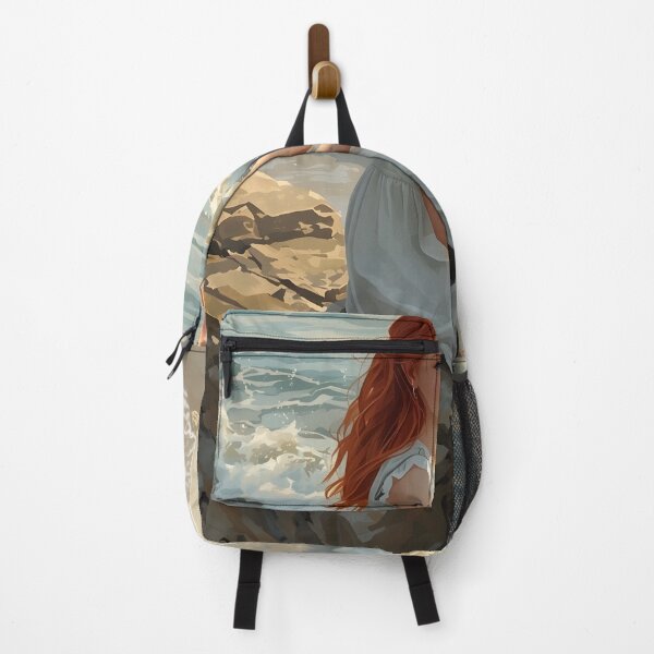Item preview, Sunset Glow – Girl on Rock Watching the Sea Painting designed and sold by Valeree Store.