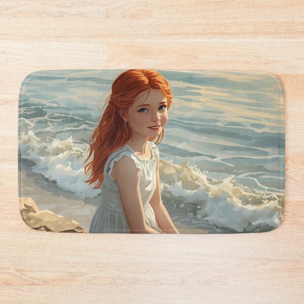 Item preview, Sunset Glow – Girl on Rock Watching the Sea Painting designed and sold by Valeree Store.