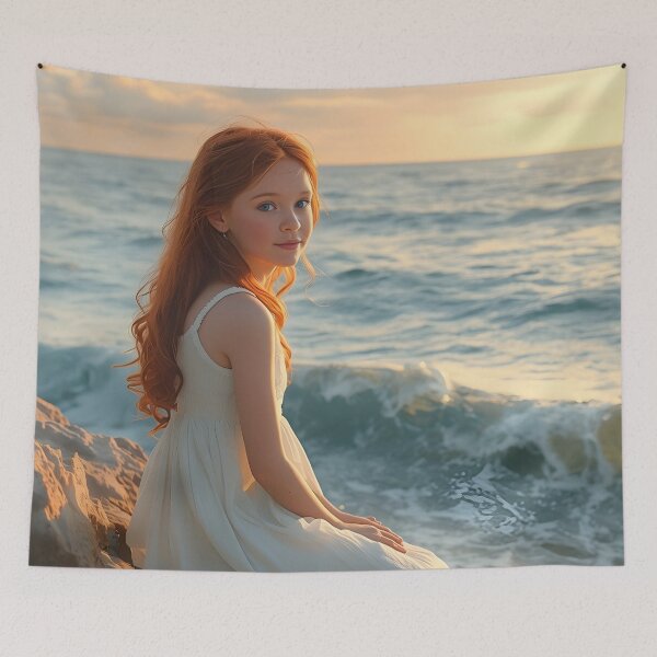Item preview, Dreamer by the Waves – Painterly Ocean Sunset Illustration designed and sold by Valeree Store.