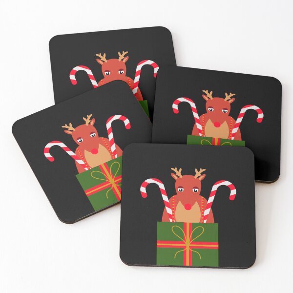 Item preview, Rudolph the Reindeer in a Gift Box with Candy Canes | Cute Minimalist Christmas Art designed and sold by Studio Bragato Hub.