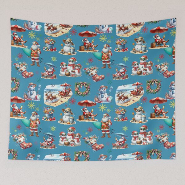 Item preview, Tropical Christmas Pattern with Beach Santa, Snowmen & Seashell Holiday Decor - BLUE designed and sold by PAPIRO SIGLO XXI.