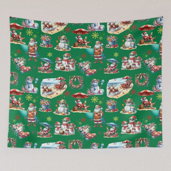 Item preview, Tropical Christmas Pattern with Beach Santa, Snowmen & Seashell Holiday Decor - GREEN designed and sold by PAPIRO SIGLO XXI.