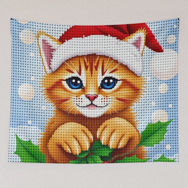 Item preview, Cute Santa Cat Cross Stitch Embroidery – Handmade Christmas Pattern designed and sold by MiraLumeStudio.