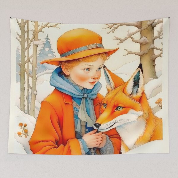 Item preview, Christmas Vintage Design In Scandinavian Style Girl With Fox designed and sold by LanaGustavsson.