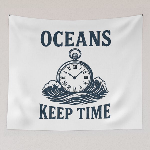 Item preview, Oceans Keep Time – Vintage Nautical Clock and Wave Design. designed and sold by The-T-In-Retro.