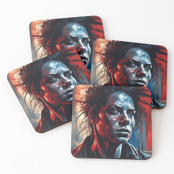 Item preview, Intense Digital Portrait of Woman in Blue and Red designed and sold by KOVALSKI-ART.