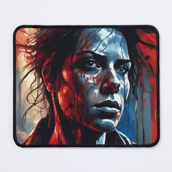 Item preview, Intense Digital Portrait of Woman in Blue and Red designed and sold by KOVALSKI-ART.