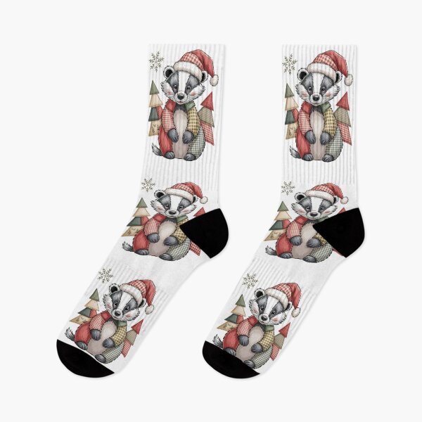 Item preview, Christmas Badger - Patchwork Christmas Badger Vintage Holiday Art designed and sold by JessArty ⭐⭐⭐⭐⭐.