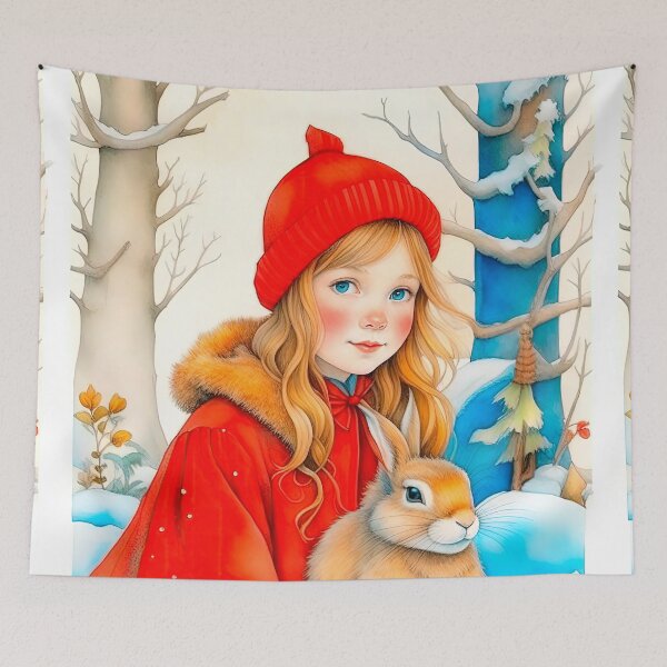 Item preview, Christmas Vintage Design In Scandinavian Style Girl With Rabbit designed and sold by LanaGustavsson.