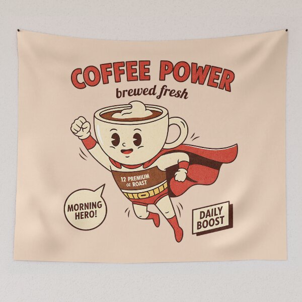 Item preview, Coffee Power Brewed Fresh - Vintage Morning Hero Mascot designed and sold by AwesomeBeyondLimits.