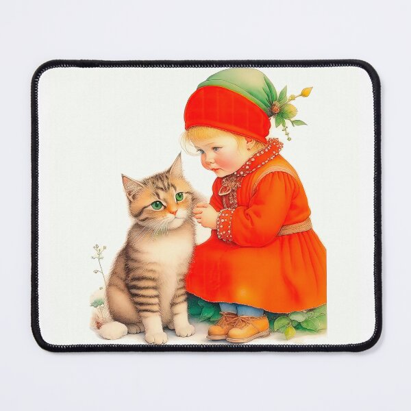 Item preview, Christmas Vintage Design In Scandinavian Style Little Girl With Kitten designed and sold by LanaGustavsson.