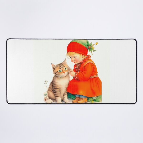 Item preview, Christmas Vintage Design In Scandinavian Style Little Girl With Kitten designed and sold by LanaGustavsson.