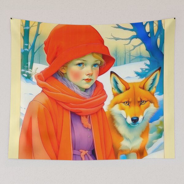 Item preview, Christmas Vintage Design In Scandinavian Style Girl With Fox designed and sold by LanaGustavsson.