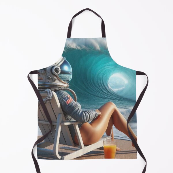 Item preview, Beautiful Lady Astronaut at the Beach Watching Waves and a Sunset Drinking Orange Juice designed and sold by MakersFolly.