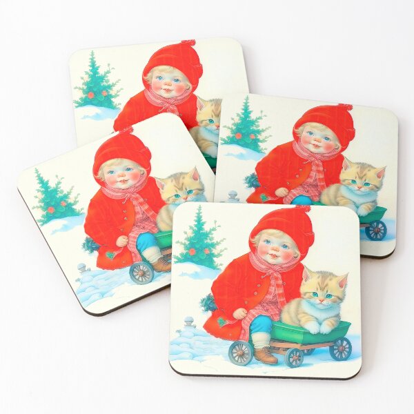 Item preview, Christmas Vintage Design In Scandinavian Style Little Girl With Kitten designed and sold by LanaGustavsson.