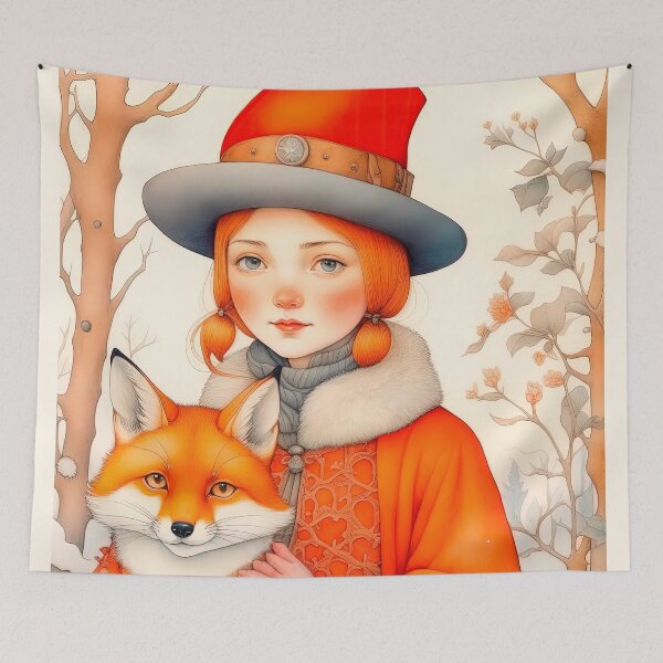 Item preview, Christmas Vintage Design In Scandinavian Style Girl With Fox designed and sold by LanaGustavsson.