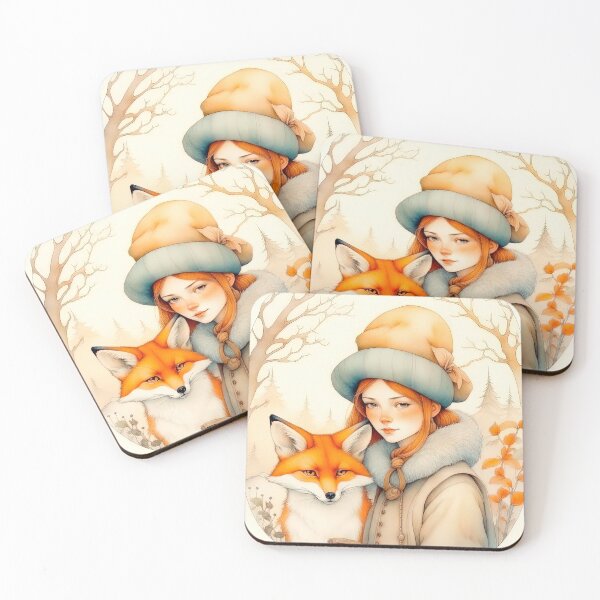 Item preview, Christmas Vintage Design In Scandinavian Style Girl With Fox designed and sold by LanaGustavsson.