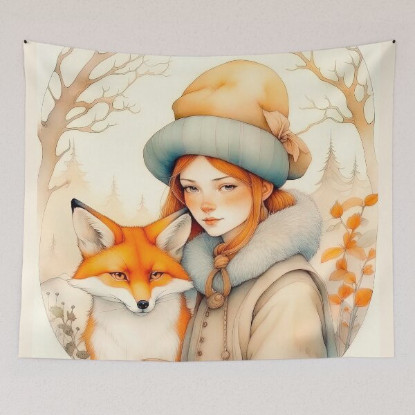 Item preview, Christmas Vintage Design In Scandinavian Style Girl With Fox designed and sold by LanaGustavsson.