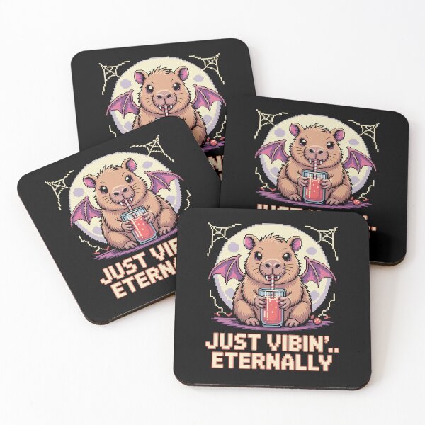 Item preview, Vampire Capybara Just Vibin' Eternally | Cute Retro Capy Bat Drinking Juice Design designed and sold by pixelpopplanet.