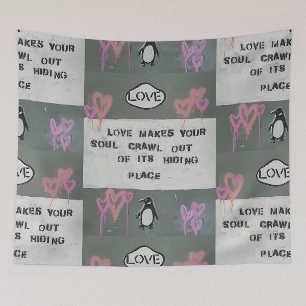 Item preview, Penguin Book Cover - Love Makes You Crawl Out Of Your Hiding Place designed and sold by LeahJustyceArt.