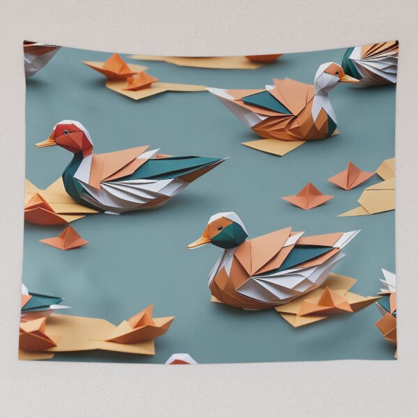 Item preview, Origami Art - Elegance Afloat: Mandarin Ducks Grace the Tranquil Waters of the Lake designed and sold by ArtfulFolds.