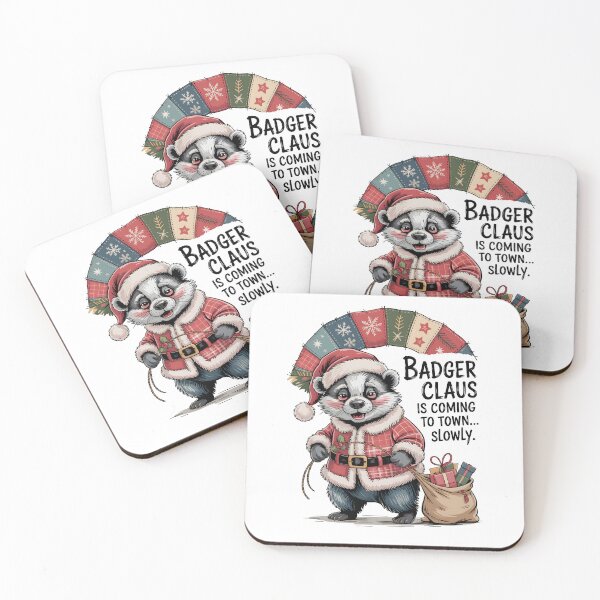 Item preview, Santa Badger Patchwork Rainbow – Festive Woodland Cheer designed and sold by JessArty ⭐⭐⭐⭐⭐.