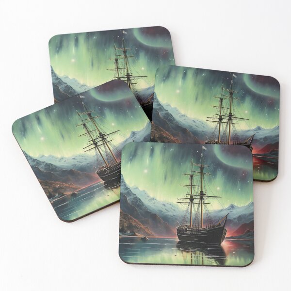 Item preview, Aurora Ocean Painting, Ship Sailing The Sea, Dark Night Ocean Art Print, Northern Lights Painting, Aurora Digital Print, Night Sky Print designed and sold by SavageVision.