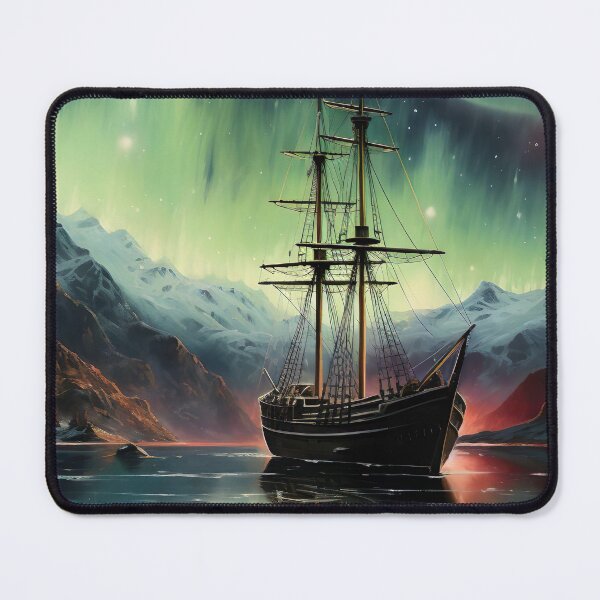 Item preview, Aurora Ocean Painting, Ship Sailing The Sea, Dark Night Ocean Art Print, Northern Lights Painting, Aurora Digital Print, Night Sky Print designed and sold by SavageVision.