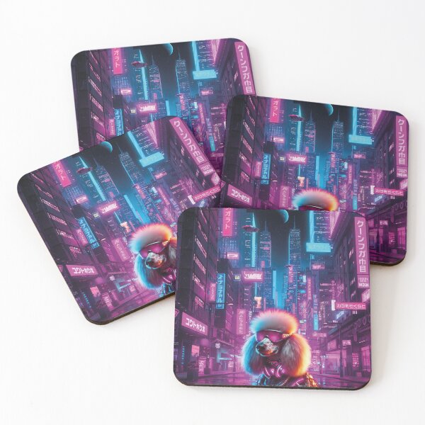 Item preview, Cyberpunk Poodle Dog - Neon City Synthwave Art designed and sold by Heleniya.