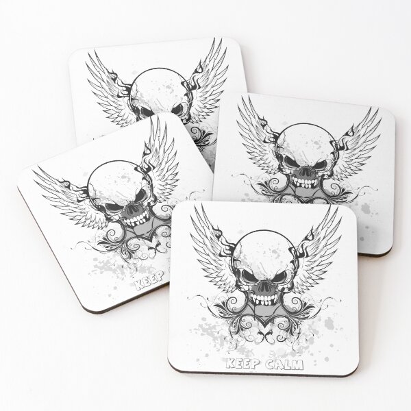 Item preview, Keep Calm Winged Skull - Gothic Tattoo Art Black White designed and sold by Heleniya.
