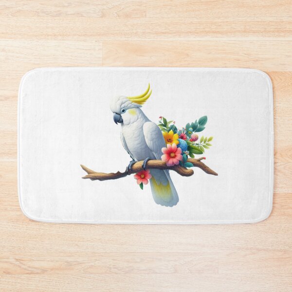 Item preview, A white cockatoo perched on a branch surrounded by colorful flowers designed and sold by homydesign.