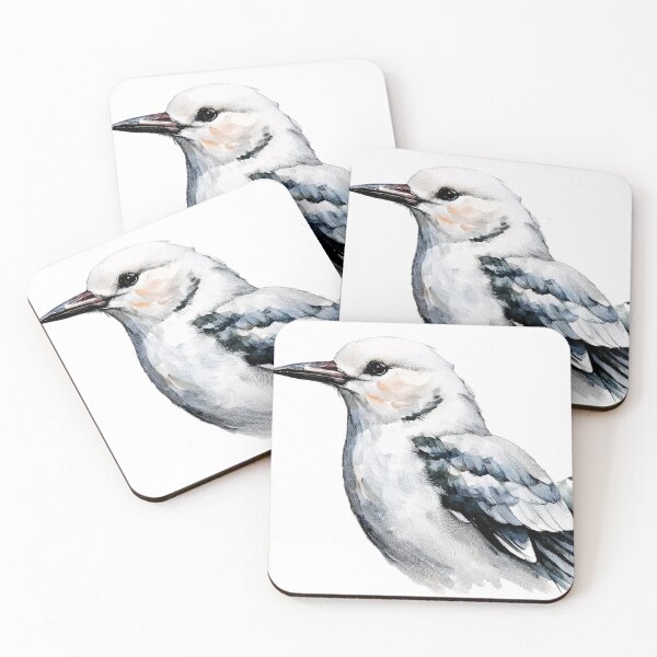 Item preview, A detailed watercolor painting of a white bird with a black beak and wings, set against a white background designed and sold by homydesign.