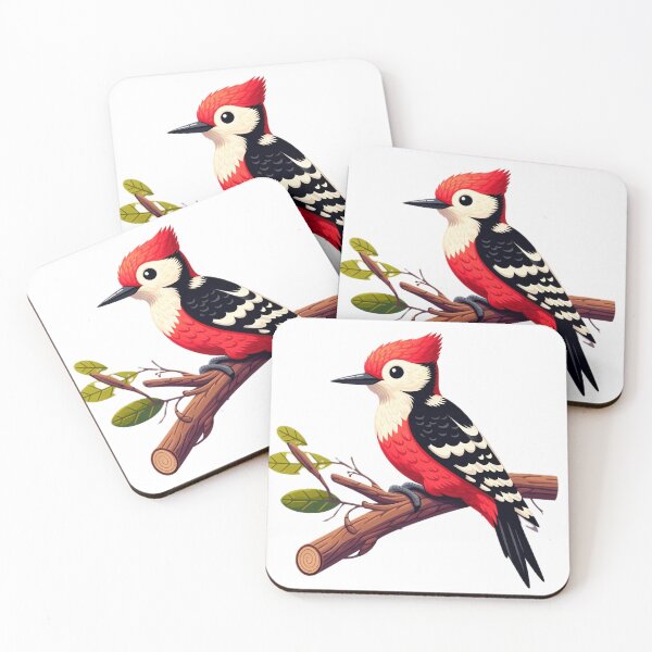 Item preview, A colorful woodpecker perches on a branch surrounded by leaves and acorns designed and sold by homydesign.