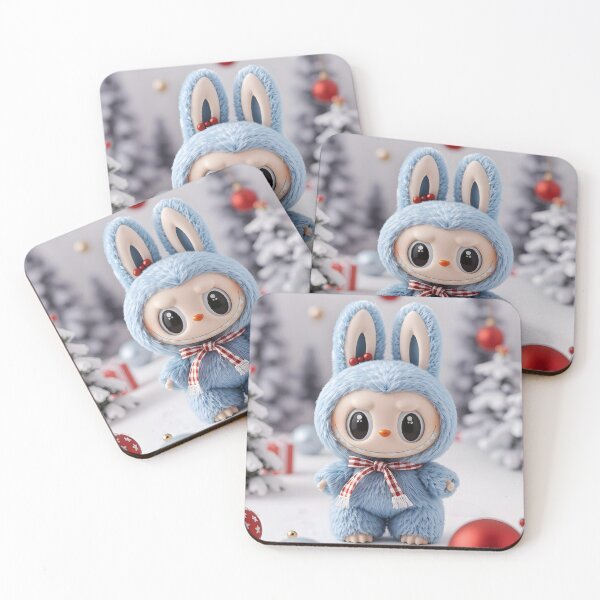 Item preview, Light Blue Labubu in Snow – Christmas Scene with Pine Trees and Gifts designed and sold by EmeraldeaDesign.