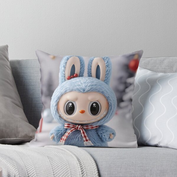 Item preview, Labubu azul claro en la nieve – Escena navideña con pinos y regalos designed and sold by EmeraldeaDesign.