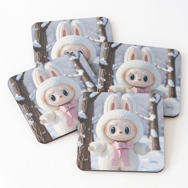 Item preview, Happy Holidays with White Beige Furry Labubu Outdoors in Winter Snow designed and sold by EmeraldeaDesign.