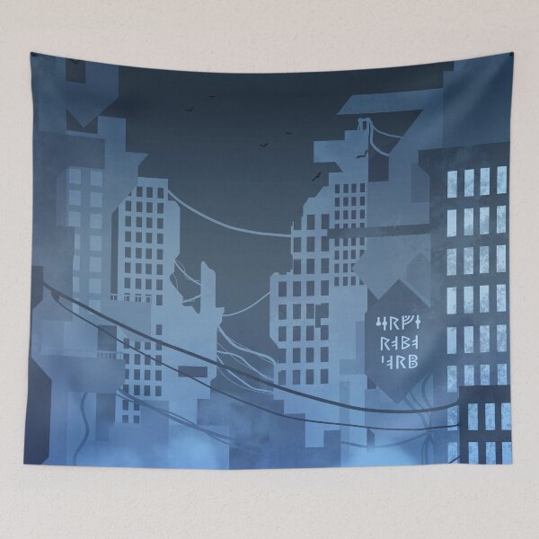 Item preview, Neo-Gothic Cityscape in Midnight Blue designed and sold by Kiyo-Arts.