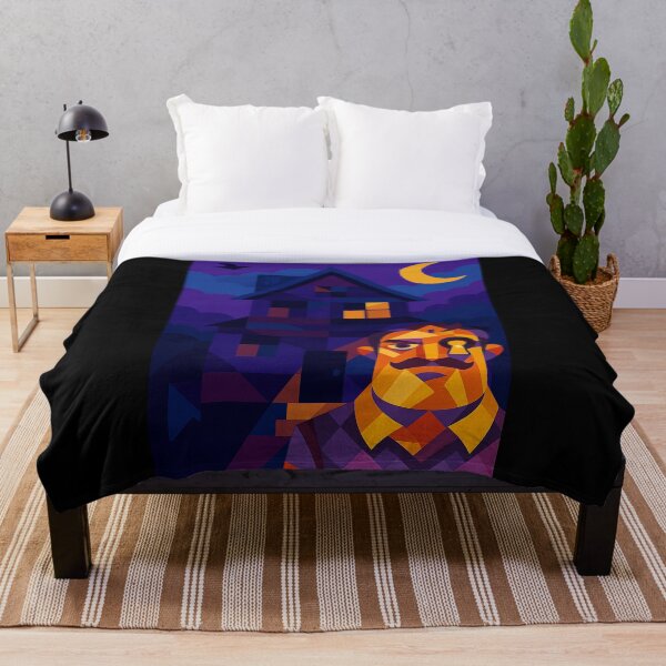 Aperçu de l'œuvre HOUSE OF SECRETS – Hello Neighbor, fan art nocturne cubiste unique, surréaliste et coloré créée et vendue par Owlic.artwear.