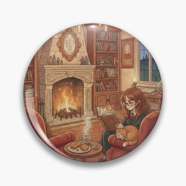 Item preview, girl reading in a library designed and sold by The Cozy Cauldron.