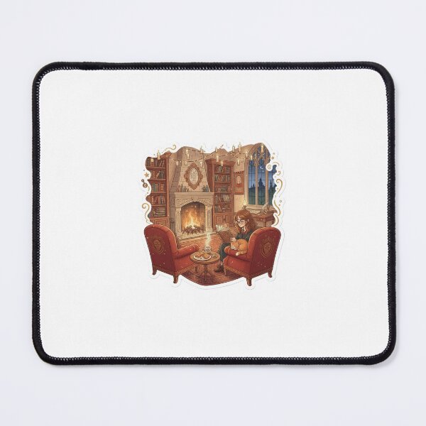 Item preview, girl reading in a library designed and sold by The Cozy Cauldron.