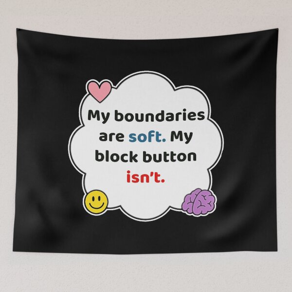 Item preview, Coping Humor – Soft Boundaries Hard Block Button – Gift for Petty Friends – Cute Soft Sticker designed and sold by JacobKAurumhead.