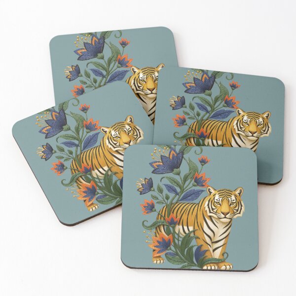 Item preview, Embroidered Bengal Tiger Among Flowers designed and sold by Ciervo Primavera.