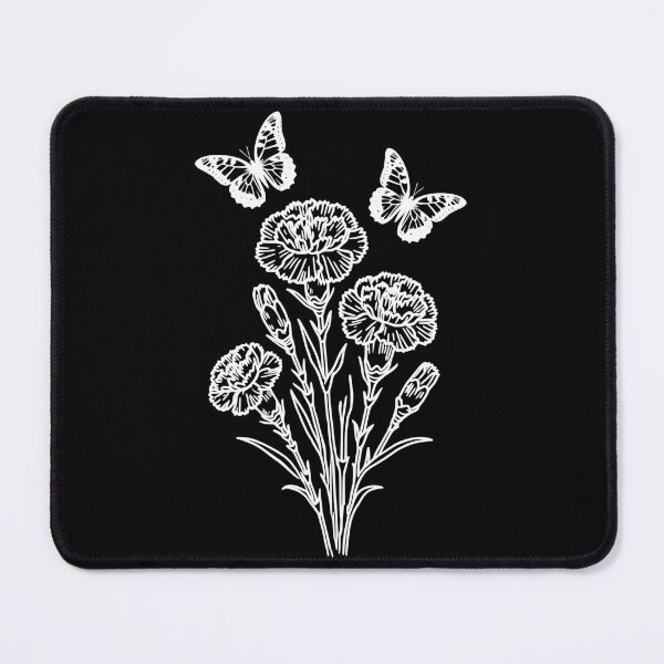 Item preview, White Carnation Flowers & Butterflies on Black Shapes Mania designed and sold by Shapes-Mania.
