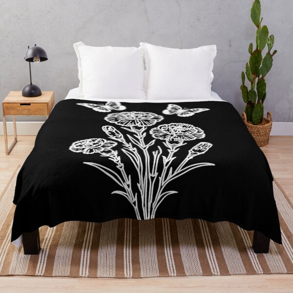 Item preview, White Carnation Flowers & Butterflies on Black Shapes Mania designed and sold by Shapes-Mania.