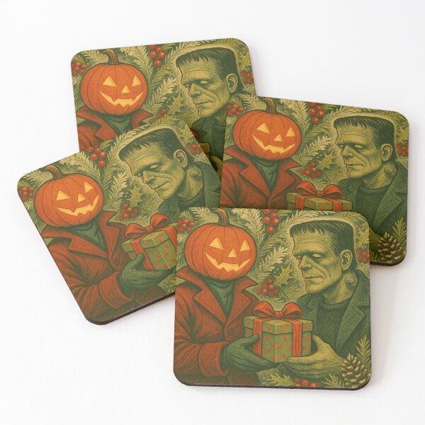 Item preview, Headless Horseman and Frankenstein: Gothic Holiday Gift Exchange Christmas Art designed and sold by TheHorsemanRidesAgain.