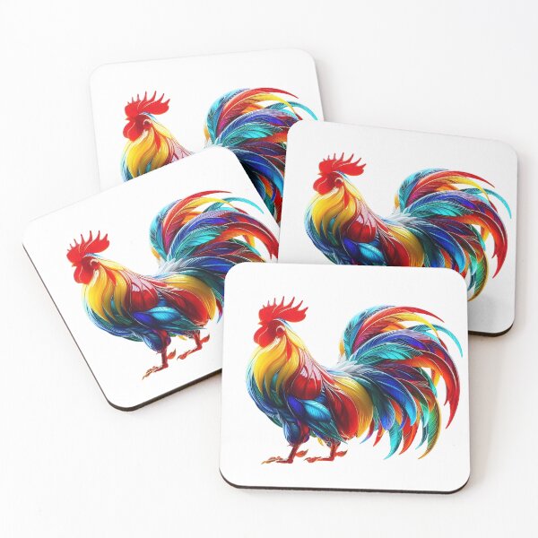 Item preview, Vibrant Colorful Rooster Art – Neon Rainbow Feathers Digital Illustration designed and sold by GloriousArtSKD.